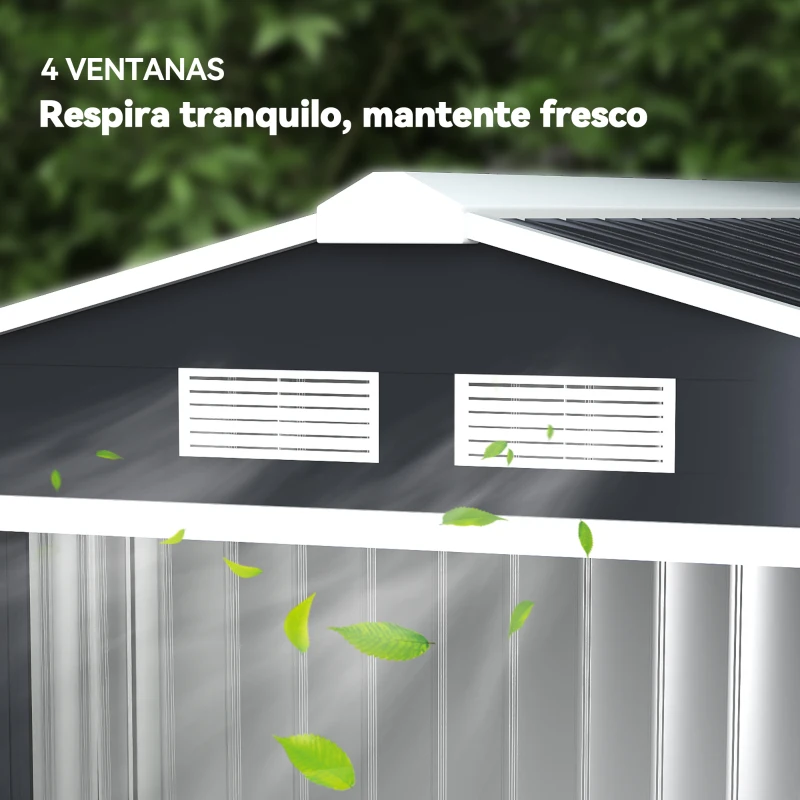 Outsunny Casetta da Giardino Porta Utensili in Lamiera con Porte Scorrevoli, 213x130x185cm, Grigio Scuro