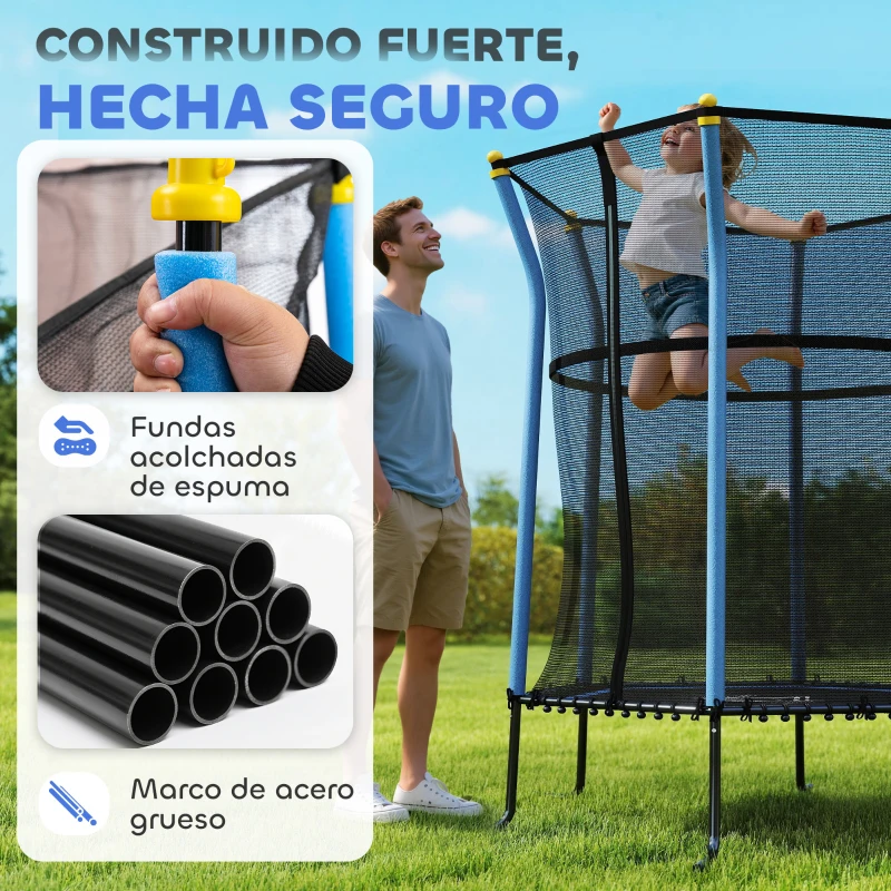 HOMCOM Cama Elástica Infantil Trampolín para Niños +3 Años con Red de Seguridad Ø163,5x190 cm Azul