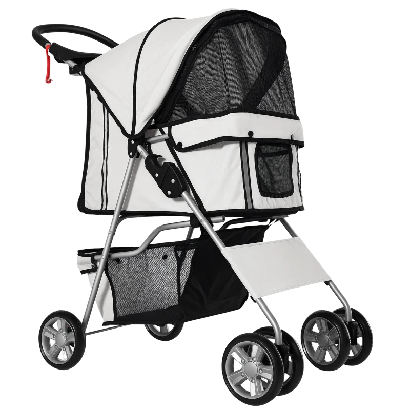 PawHut Passeggino per Cani Pieghevole in Tessuto con Cestino e Portabicchieri, 75x45x97cm - Grigio