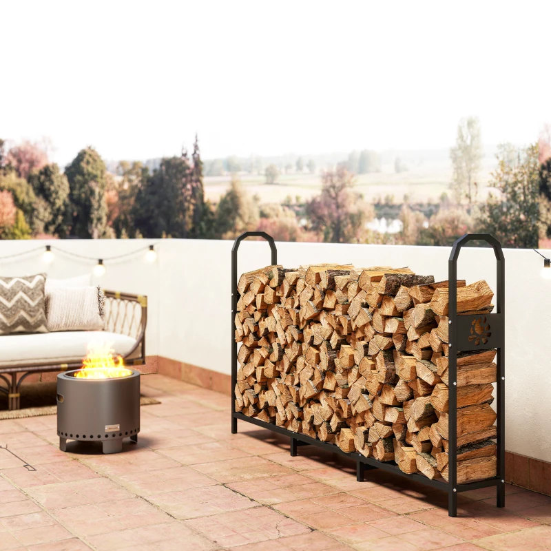Outsunny Firewood Rack Metal 199 x 30 x 121 cm Firewood Rack 0.6 m³ with Waterproof Cover up to 300 kg