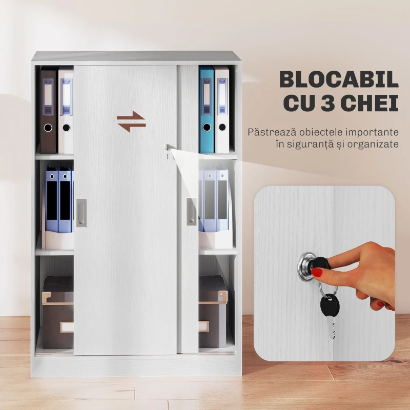 HOMCOM Dulap Birou, cu 3 Rafturi și Încuietoare, pentru Birou, 80x40x120 cm, Alb