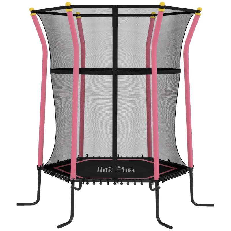 HOMCOM Cama Elástica Infantil Trampolín para Niños +3 Años con Red de Seguridad Ø163,5x190 cm Rosa