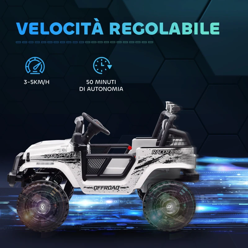 AIYAPLAY Macchina per Bambini Elettrica Fuoristrada 12V con Doppio Motore, Età 3-6 Anni, Telecomando e Luci, Bianco