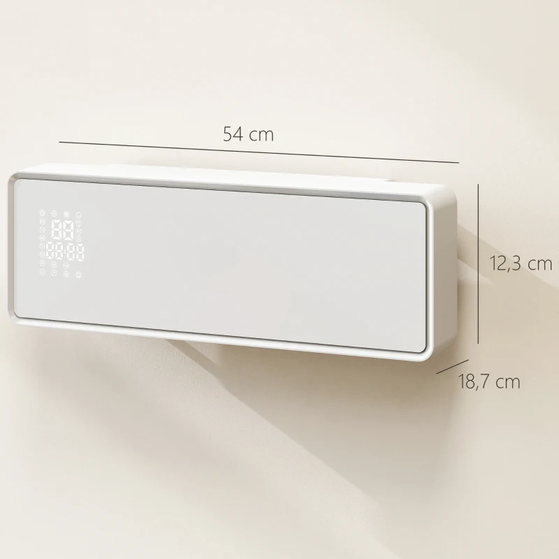 HOMCOM Wandgemonteerde 2000W keramische elektrische verwarmer, ventilator, thermostaat, timer, afstandsbediening, glazen paneel, Wit(m-3)