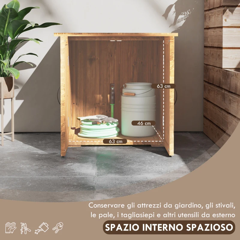 Outsunny Casetta da Giardino in Legno a 2 Ante con Maniglie in Stile Country, 77x55x72 cm, Marrone