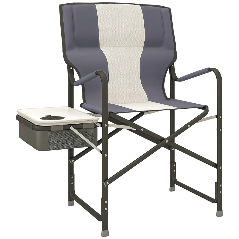 Outsunny Folding Aluminium Camping Chair, with Cooler Bag Table - Grey
