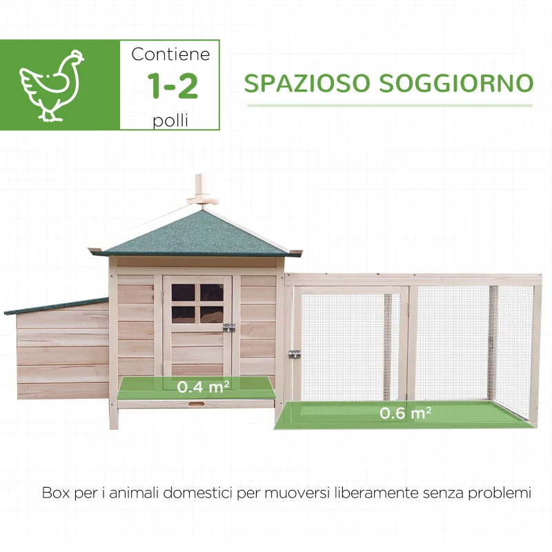 PawHut Pollaio da Giardino Prefabbricato in Legno 196x76x97cm, Color Legno