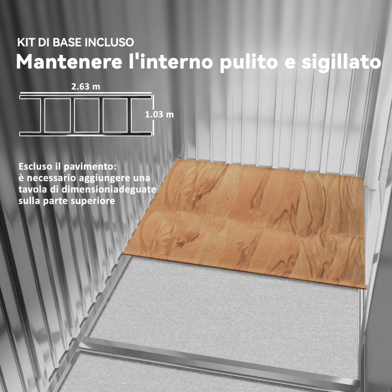 Outsunny Casetta in Acciaio con Fondazione, 4 Prese d'Aria e 2 Porte Scorrevoli, 277x195x192 cm, Grigio Scuro