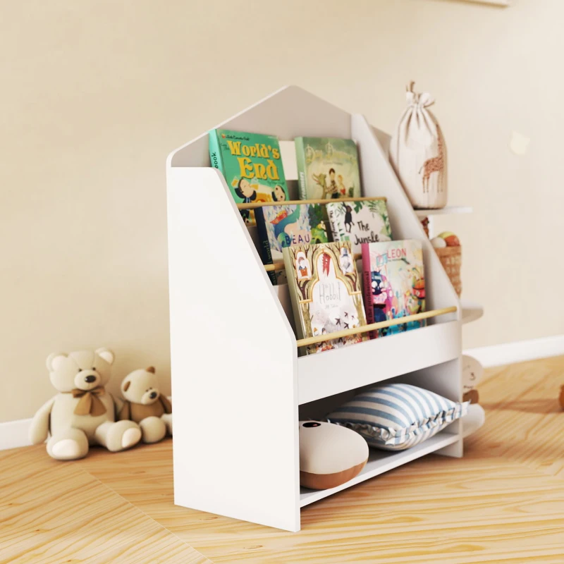 AIYAPLAY Kinderrek met 7 planken voor boeken, speelgoed, afgeronde randen, draagt 40 kg, Wit(m-9)