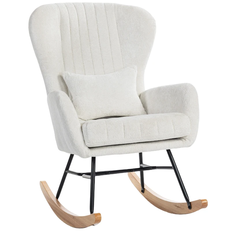 HOMCOM Sillón mecedor, silla mecedora con cojín, asiento acolchado, respaldo alto, 67 x 88 x 104 cm, blanco