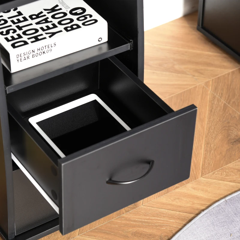 HOMCOM Scrivania per Computer Moderna Porta PC, Scrivania da Ufficio in Legno con Cassetti, Mensola Estraibile e Porta Tastiera, 120x55x85cm, Nero