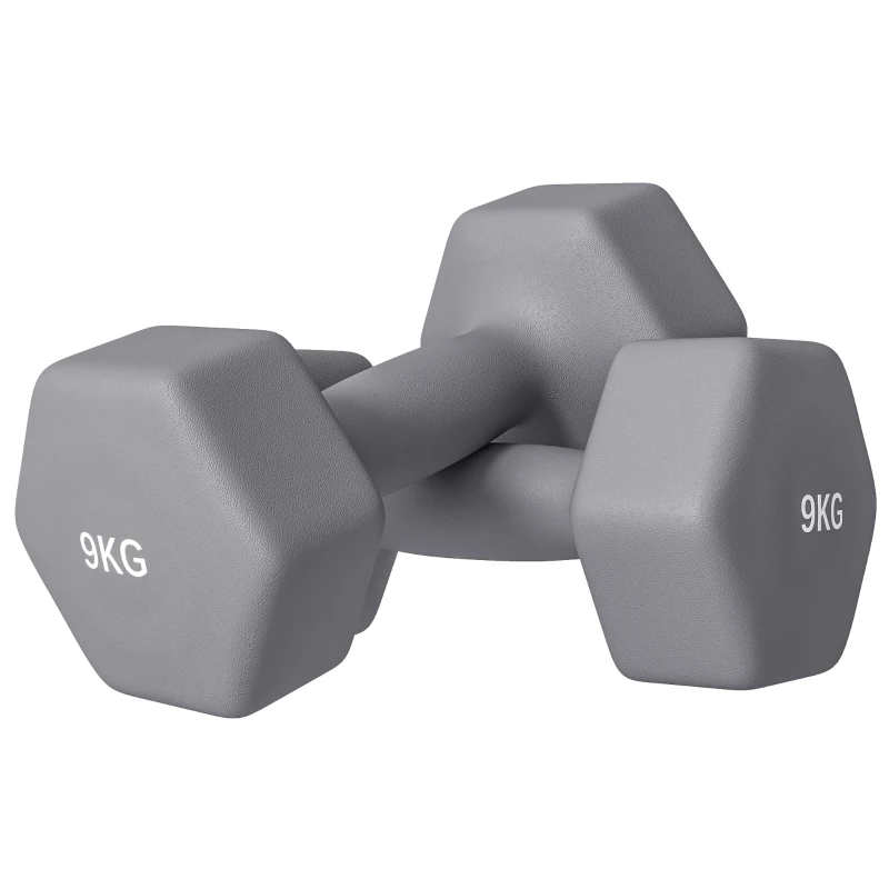 SPORTNOW Set 2 Greutăți Hexagonale, Gantere cu Prindere Antiderapantă pentru Antrenament de Fitness Acasă, 27x10x10 cm, Gri