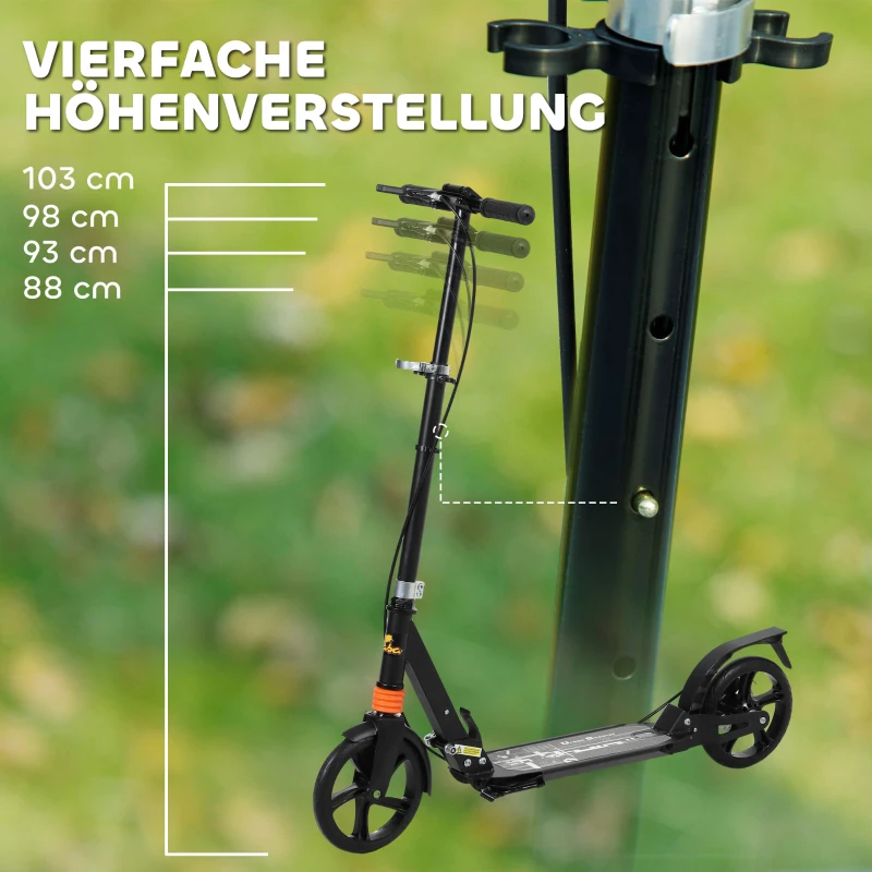 AIYAPLAY Hulajnoga dziecięca Scooter z regulowanymi uchwytami, składana hulajnoga dla dzieci 6-12 lat, 94 x 36 x 88-103cm, Czarny