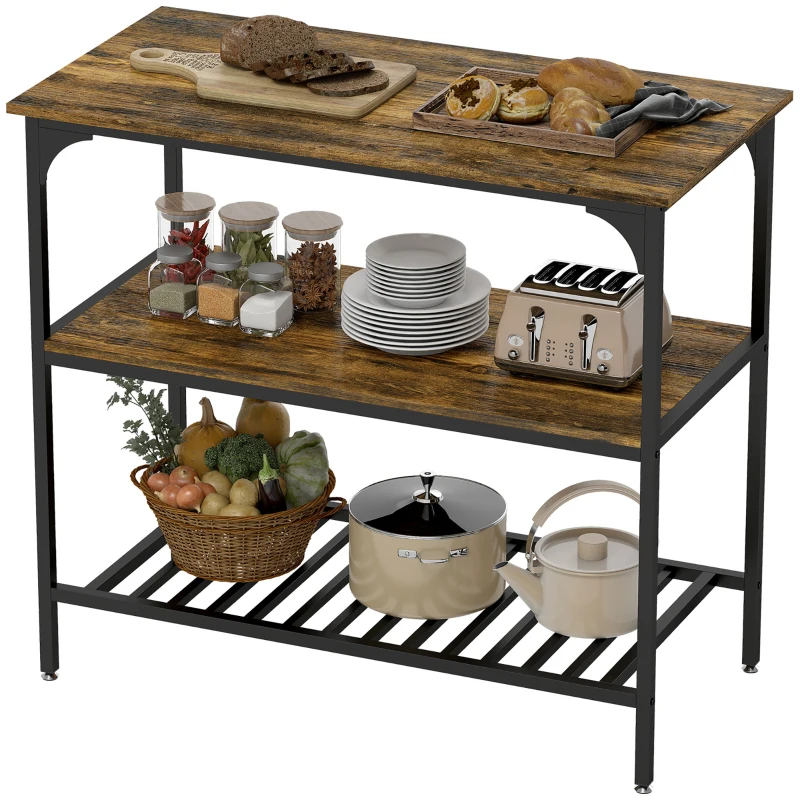 HOMCOM Baker's rack, 3-tier kitchen rack with steel frame, Rustic Brown+Black