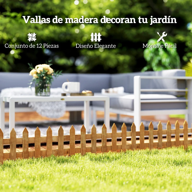 Outsunny Vallas de Madera para Jardín de 12 Paneles 50x34 cm con Puntas en Pico Fácil de Instalar para Huerto Patio Marrón