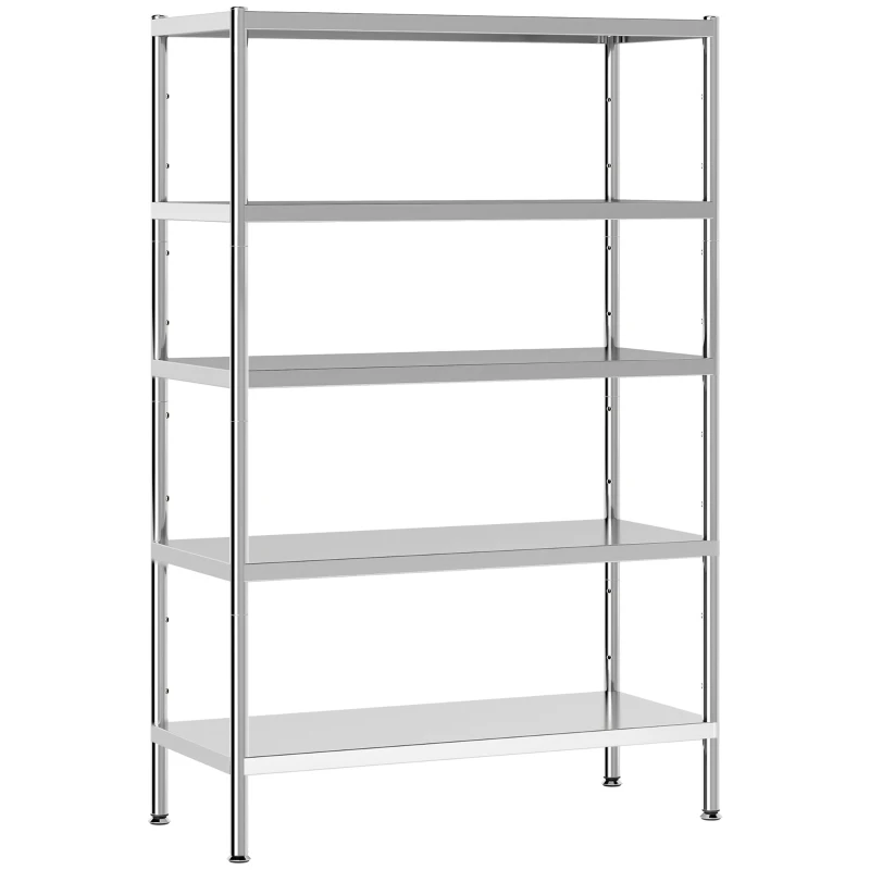 HOMCOM Scaffale da Cucina a 5 Livelli Regolabili su 13 Altezze Diverse, in Acciaio Inox, 91x40x139 cm, Argento