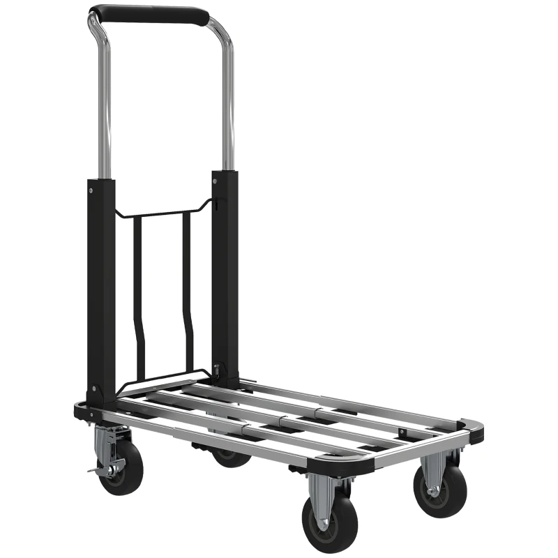 HOMCOM Carrello Portapacchi Pieghevole con Pedana Estensibile, Capacità 150 kg, Maniglia Regolabile, Argento