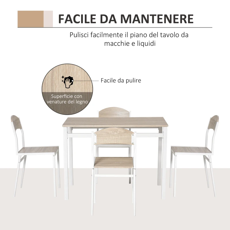 HOMCOM Set da Pranzo da 5 Pezzi con 1 Tavolo Rettangolare e 4 Sedie, in Metallo e MDF, Grigio e Bianco