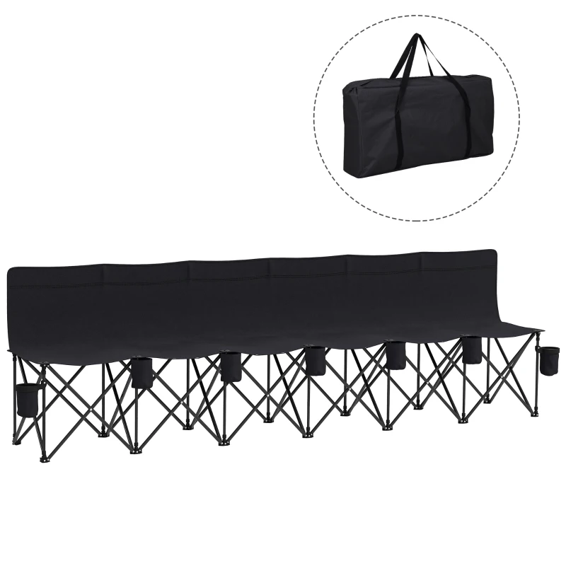 Outsunny Banc de Jardin Pliable Banc de Camping Pliant Portable 6 Places dim. 2,65L x 0,48l x 0,80H m métal époxy Oxford Noir