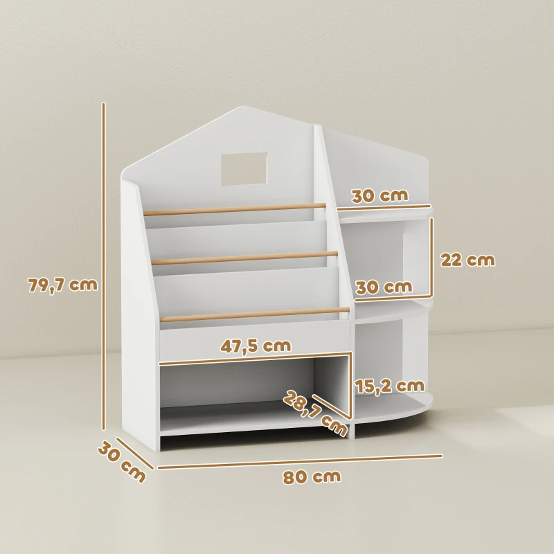 AIYAPLAY Kinderrek met 7 planken voor boeken, speelgoed, afgeronde randen, draagt 40 kg, Wit(m-3)
