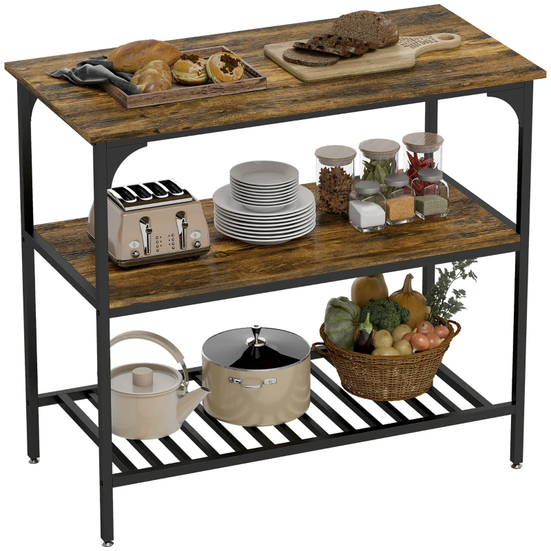 HOMCOM Scaffale da cucina a 3 livelli con telaio in acciaio, Marrone rustico e Nero