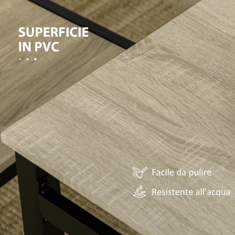 HOMCOM Set da Pranzo con Tavolo Rettangolare e 4 Sedie in Acciaio e MDF, Nero e Rovere