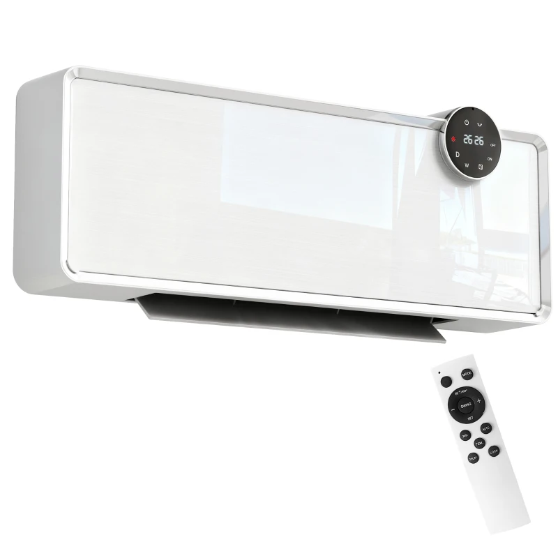 HOMCOM Stufa Ceramica Elettrica 2000W da Parete con 3 Modalità, Temperatura Regolabile, Timer e Telecomando, Bianco