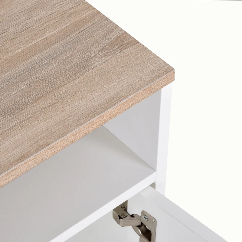 HOMCOM Mobile TV con 3 Scomparti Aperti, 2 Armadietti e Piano d'Appoggio, Mobile per TV fino a 50", in Truciolato, 105x40x52cm, Bianco e Legno