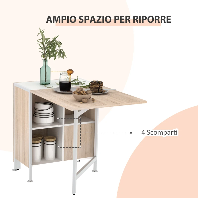 HOMCOM Tavolo Multiuso Design Pieghevole con 4 Scompartimenti 169 × 60 × 75cm