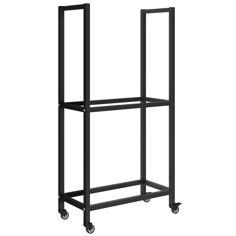 Outsunny Leñero para Exterior e Interior de Dos Niveles con Ruedas en Acero Reforzado, 60x30x119 cm, Negro