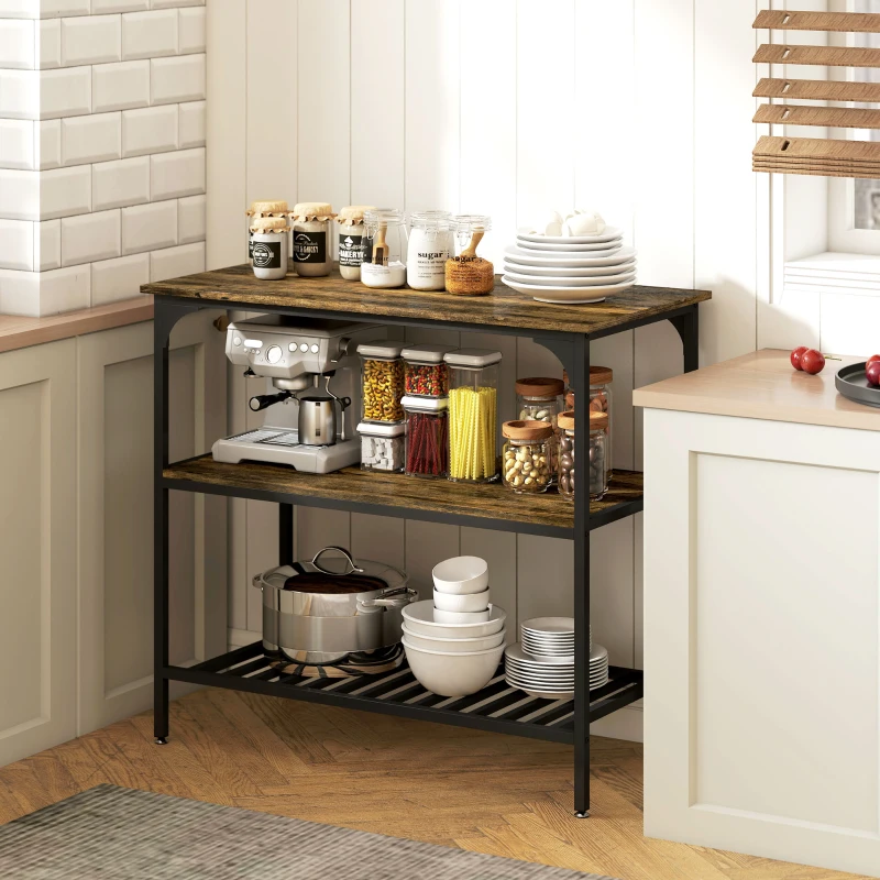HOMCOM Baker's rack, 3-tier kitchen rack with steel frame, Rustic Brown+Black