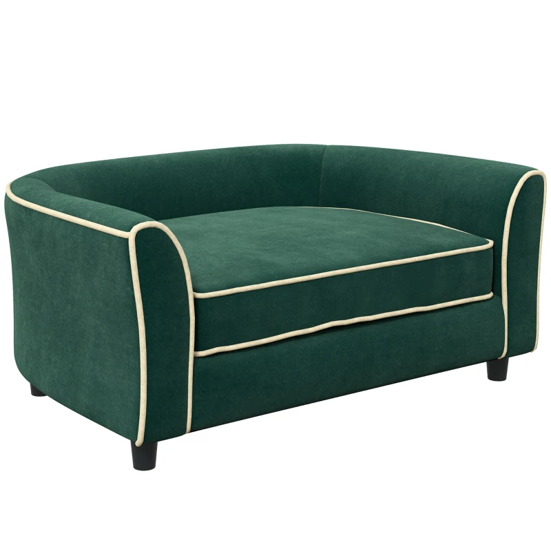 PawHut Canapea pentru Câini, Pat Elegant pentru Animale de Companie, Canapea Modernă pentru Câini de Talie Mică și Mijlocie, 79x56x35 cm, Verde Închis