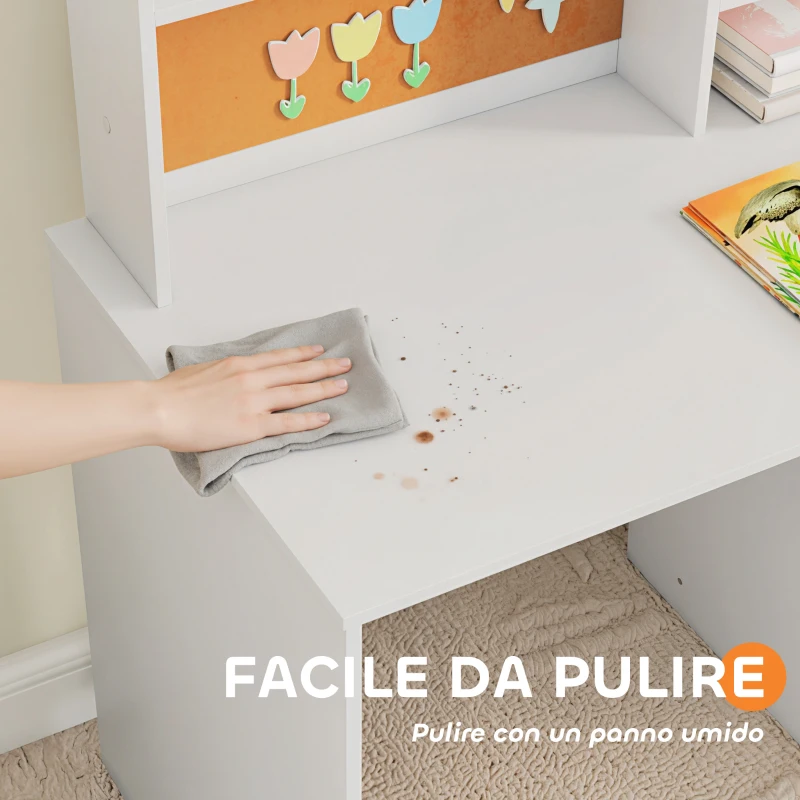 AIYAPLAY Bureau pour Enfants avec Étagères, Armoire, Tiroir et Chaise Assortie en MDF Blanc
