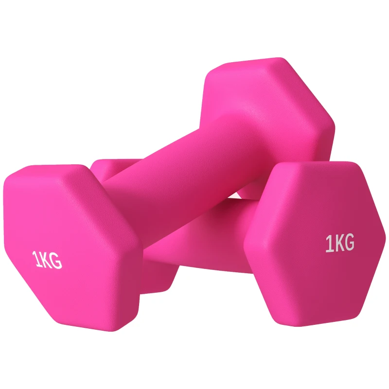 SPORTNOW Set de 2 Greutăți Hexagonale, Set de Gantere cu Prindere Antiderapantă pentru Antrenament de Fitness Acasă, 2x1 kg, 13x5x5 cm, Roz