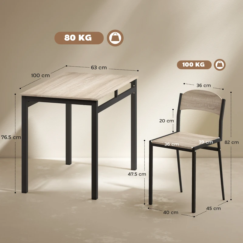 HOMCOM Set da Pranzo con Tavolo Rettangolare e 4 Sedie in Acciaio e MDF, Nero e Rovere