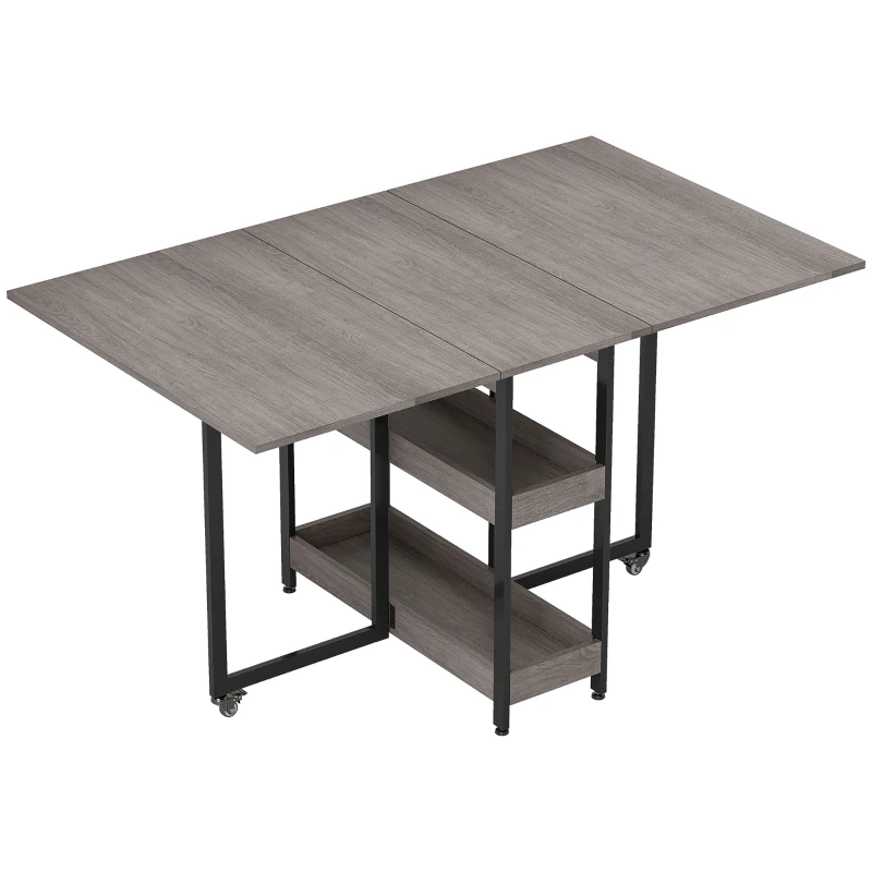 HOMCOM Tavolo Pieghevole a 2 Ribalte per 4 Persone con 2 Ripiani Aperti, in Legno e Metallo, 133.4x80x75 cm, Grigio