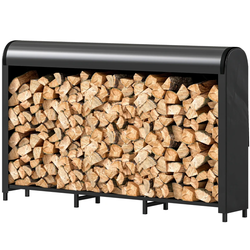 Outsunny Râtelier à bûches en métal 199 x 30 x 121 cm Range-bûches 0,6 m³ avec housse étanche jusqu'à 300 kg