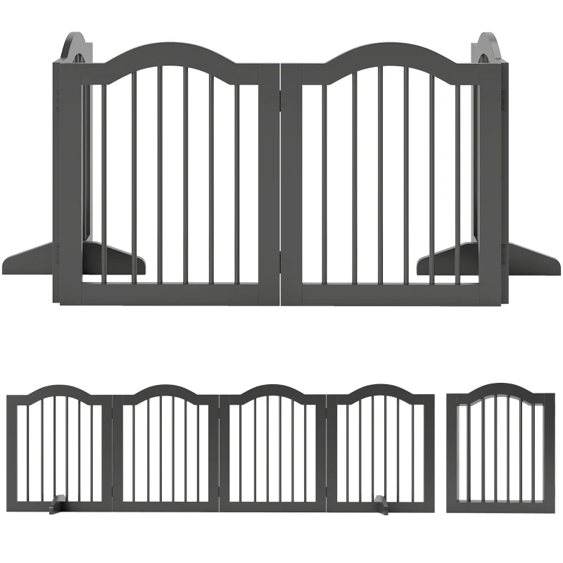 PawHut Dog Gate Freestanding Safety Gate with Feet, Foldable Dog Gate, 4 Panels, 208 x 29.5 x 61 cm, Black