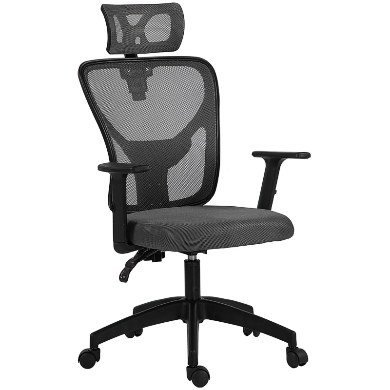 Vinsetto Sedia da Ufficio Ergonomica e Regolabile con Supporto Lombare e Poggiatesta, 66x61x106-116 cm, Grigio