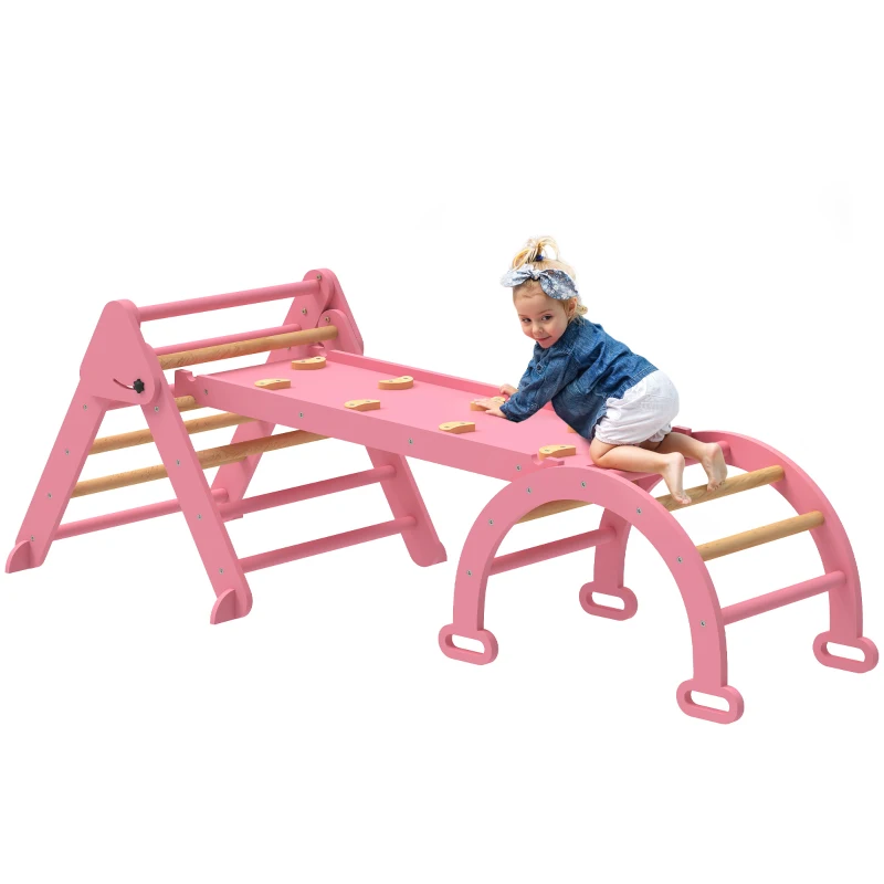 AIYAPLAY Struttura da arrampicata per interni 5 in 1, pieghevole, con scivolo, arco da arrampicata, Rosa