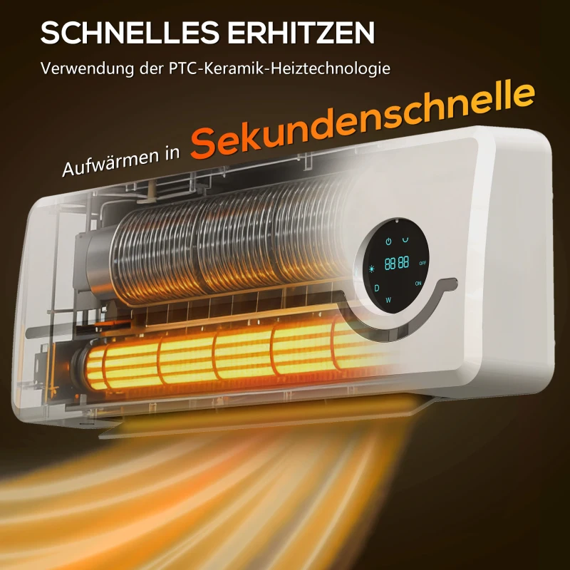 HOMCOM Muurverwarmer voor wandmontage 2000W keramische wandverwarming met ventilator, afstandsbediening, 2 verwarmingsstanden, LED-display(m-4)