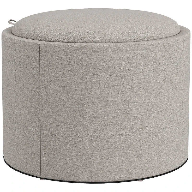 HOMCOM Sgabello Pouf imbottito, rivestito in Lino, con coperchio reversibile, 56cm x 56 cm x 42 cm, Grigio chiaro