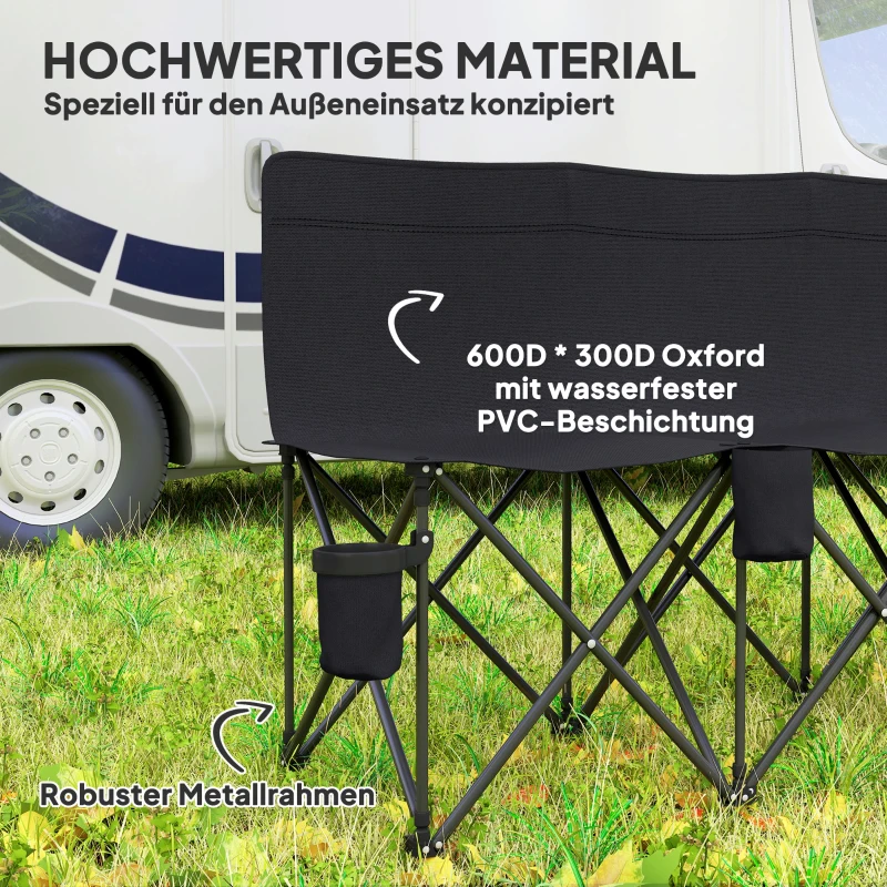 Outsunny Campingbank Faltbank Gartenbank Klappbank Bank Camping 6-Sitzer mit Tragetasche, Oxford+Metall, Schwarz/Blau, 279x48x80cm (Schwarz)