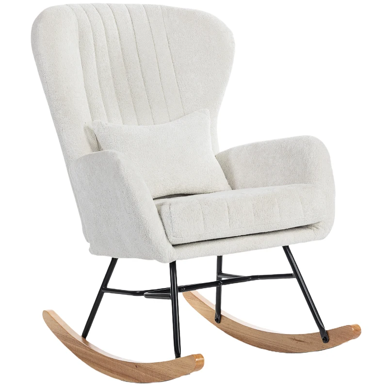 HOMCOM Poltrona a dondolo, con cuscino, seduta imbottita, schienale alto, 67 x 88 x 104 cm, Bianco