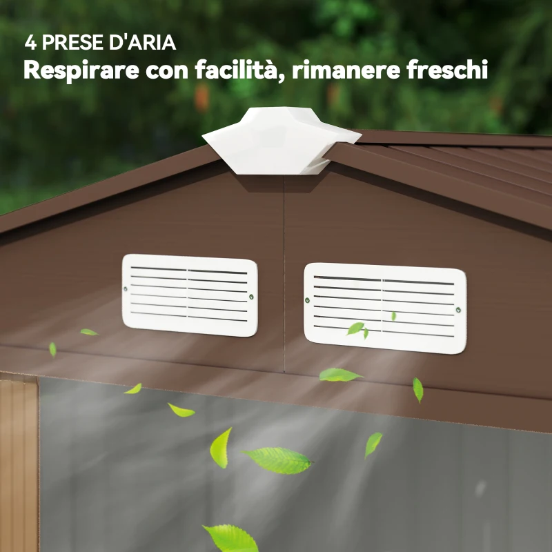 Outsunny Casetta da Giardino Porta Utensili in Lamiera con Porte Scorrevoli, 213x130x185cm, Giallo