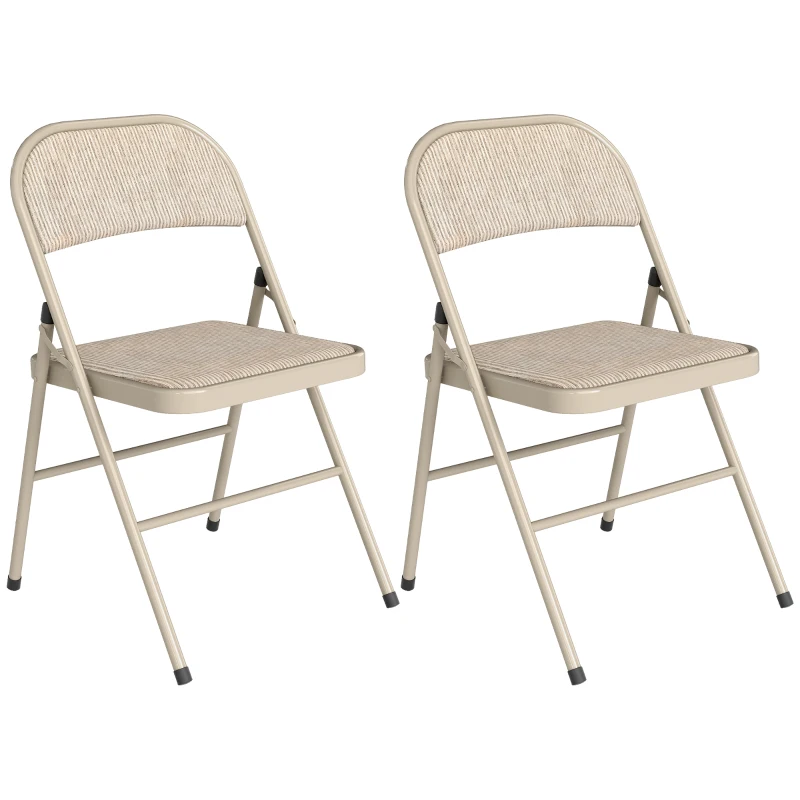 HOMCOM Juego de 2 Sillas Plegables Tapizadas en Lino Sintético con Respaldo y Estructura de Acero para Salón 45x46x78 cm Beige