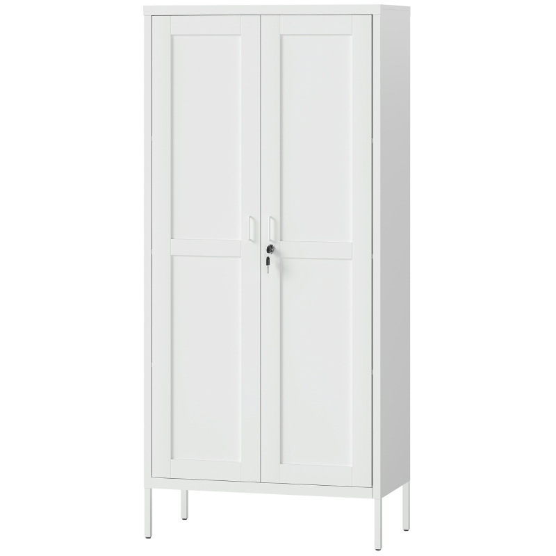 HOMCOM Armadio per Ufficio in Acciaio a 3 Ripiani Regolabili con Serratura e 2 Chiavi, 80x40x175 cm, Bianco