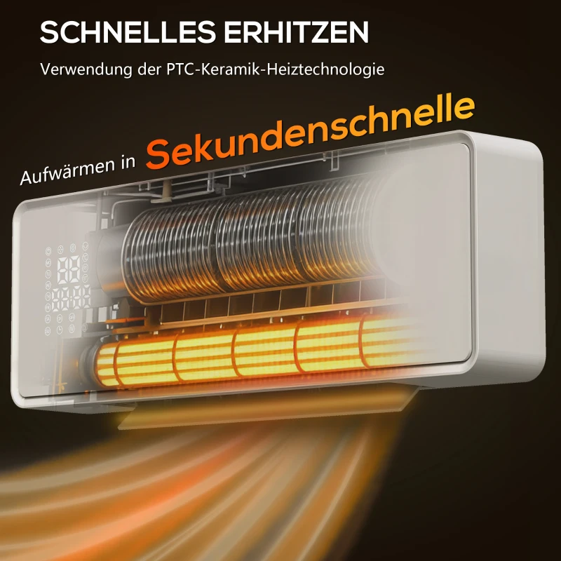 HOMCOM Wandgemonteerde 2000W keramische elektrische verwarmer, ventilator, thermostaat, timer, afstandsbediening, glazen paneel, Wit(m-4)