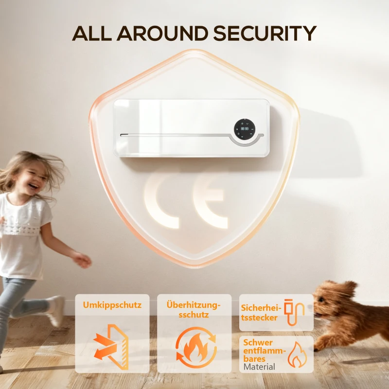 HOMCOM Muurverwarmer voor wandmontage 2000W keramische wandverwarming met ventilator, afstandsbediening, 2 verwarmingsstanden, LED-display(m-9)