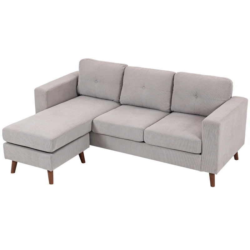 HOMCOM Canapé d'angle réversible en velours côtelé, canapé 3 places avec méridienne, cadre en acier, 192x137x84cm, gris clair